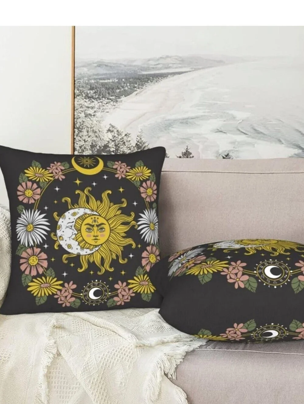 Bohemian Sun & Moon Decorative Pillows  - 2 Pack   18x18